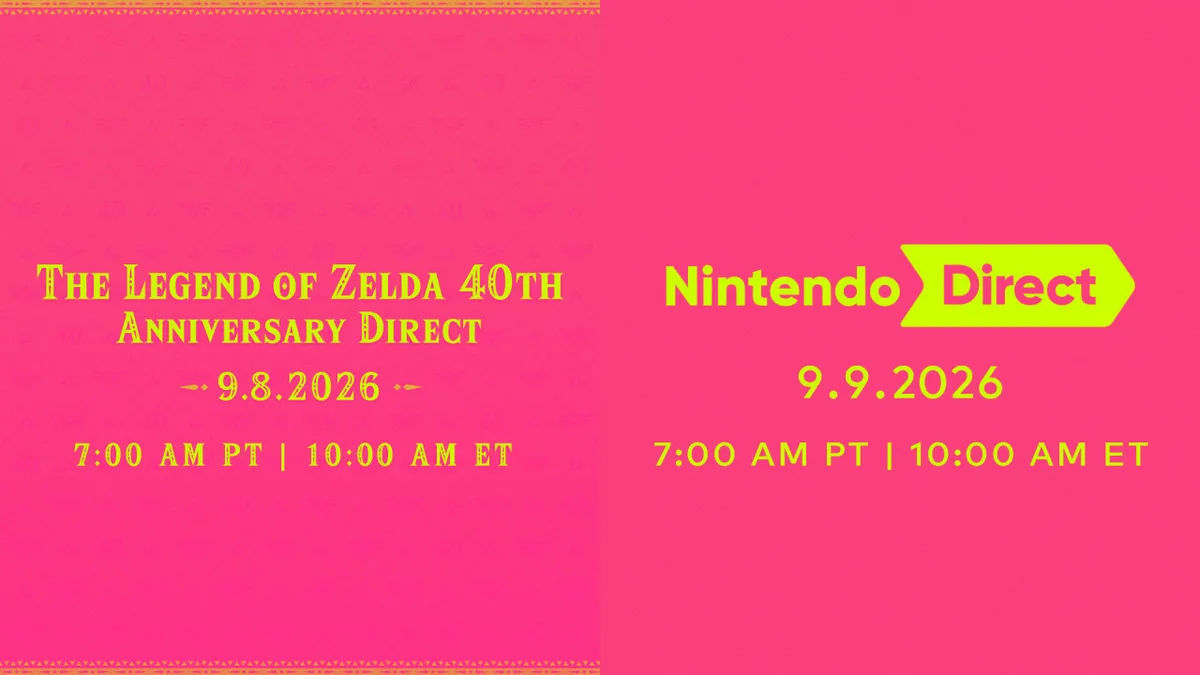Nintendo has announced three broadcasts for next week: The Legend of Zelda 40th Anniversary Direct on September 8 at 7am PT, Nintendo Direct on September 9 at 7am PT, and Nintendo Treehouse: Live immediately afterward. They will last approximately 30, 45, and 110 minutes respectively.